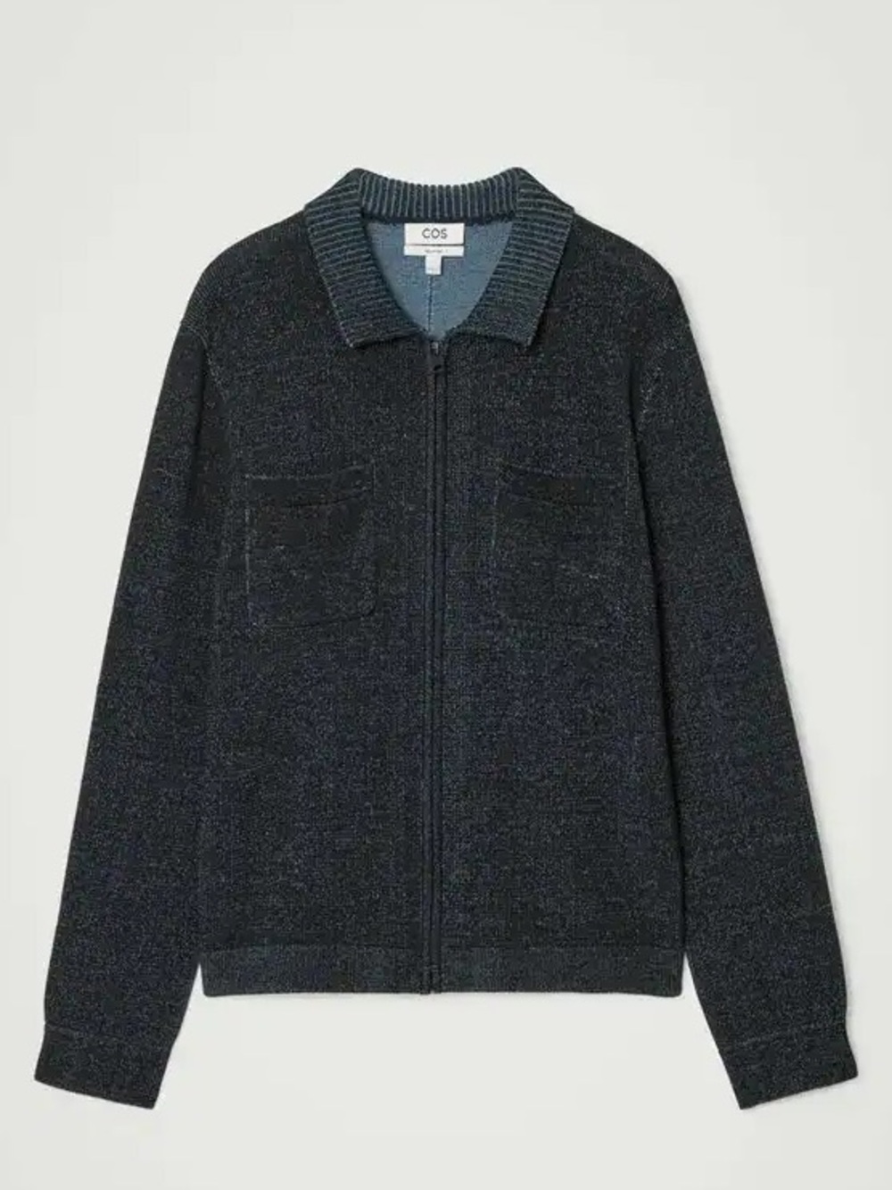 COS Two Tone Relaxed Cotton Knitted Bomber Jacket Blue Size Medium